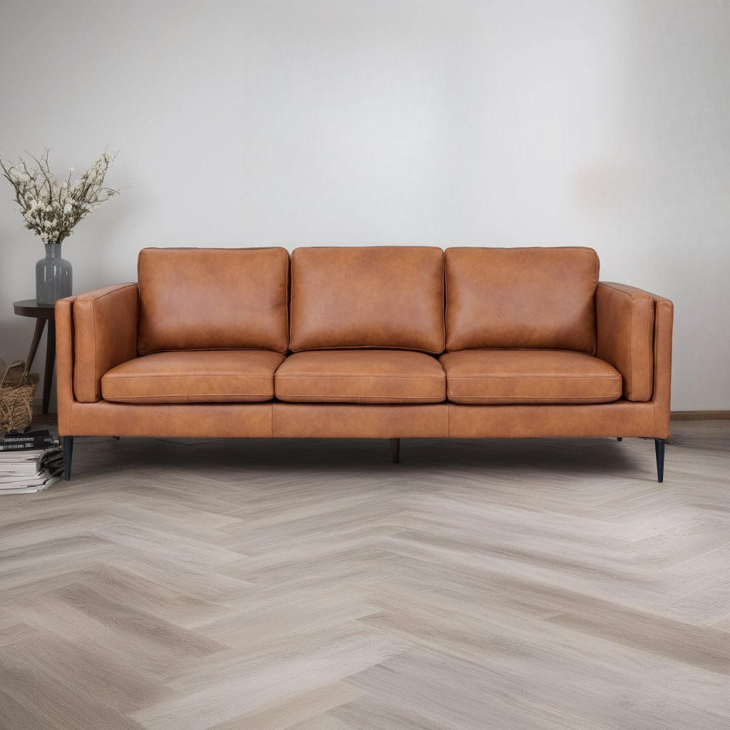 DREISITZER-SOFA Echtleder Braun - Schwarz/Braun, Leder/Metall (220/83/88cm) - Furnhouse
