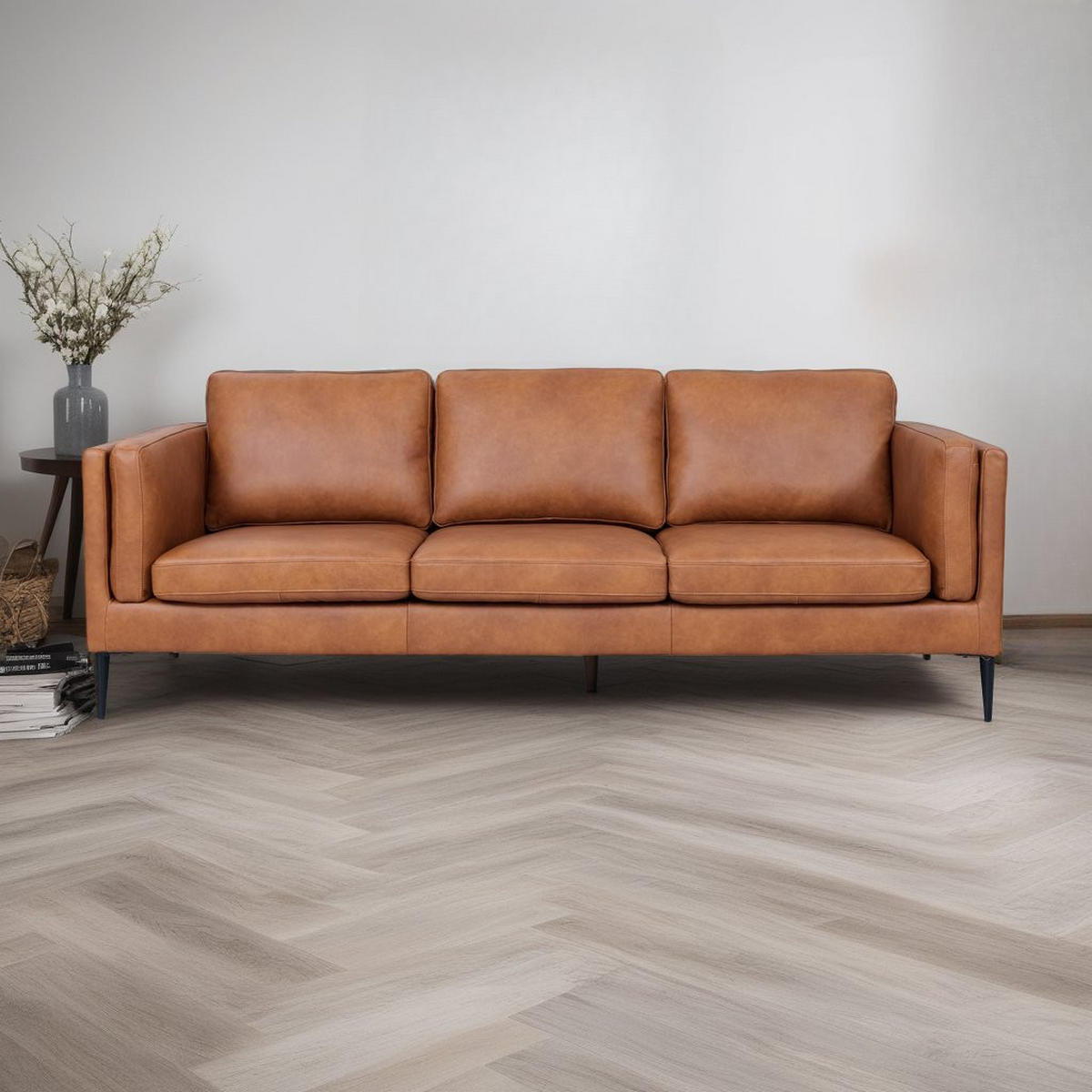 DREISITZER-SOFA Echtleder Braun - Schwarz/Braun, Leder/Metall (220/83/88cm) - Furnhouse
