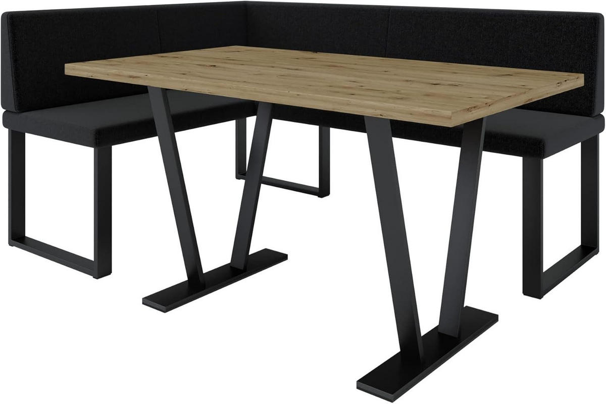 ECKBANKGRUPPE Alina - INARI-Stoff - 128 x 168 cm - Links - Schwarz - Schwarz, Textil/Metall (168/87/128cm) - AN-Moebel 4u