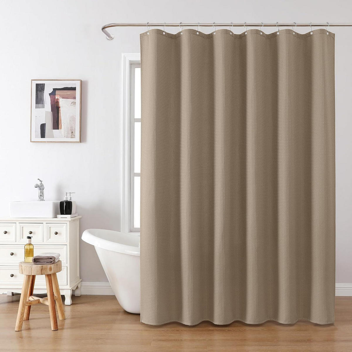 DUSCHVORHANG Waffelstoff Khaki 182 x 214 cm - Olivgrün, Textil (182/214cm)