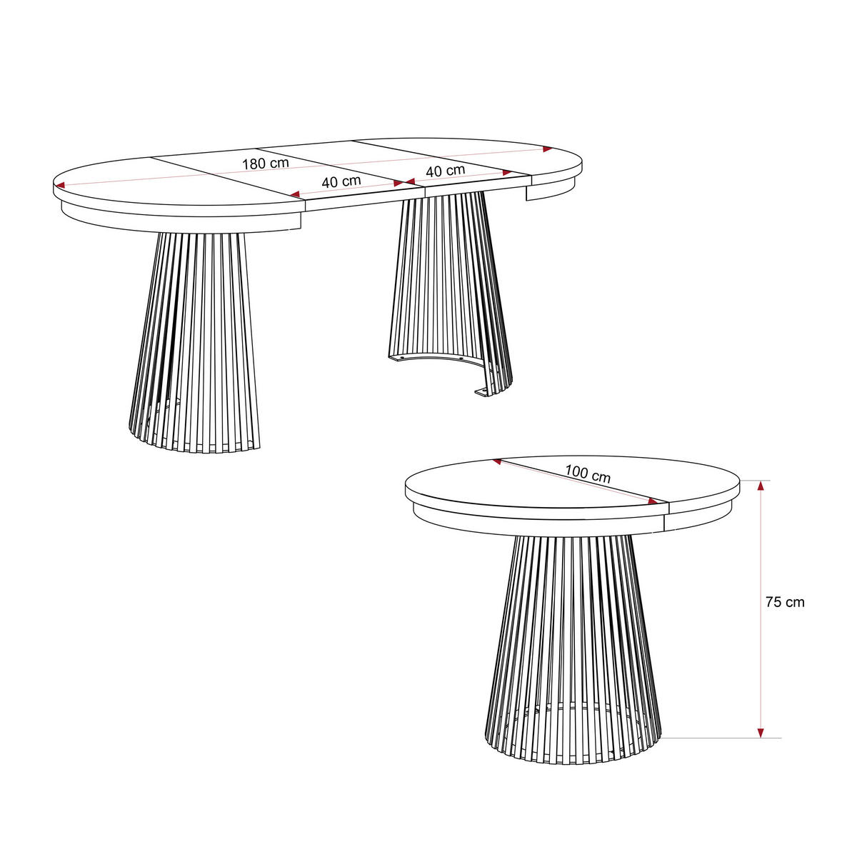 AUSZIEHTISCH AUREA 100-180/75 cm, Kaschmir / Schwarz - Kaschmir/Schwarz, Holzwerkstoff/Metall (100/100/75cm) - Idohome