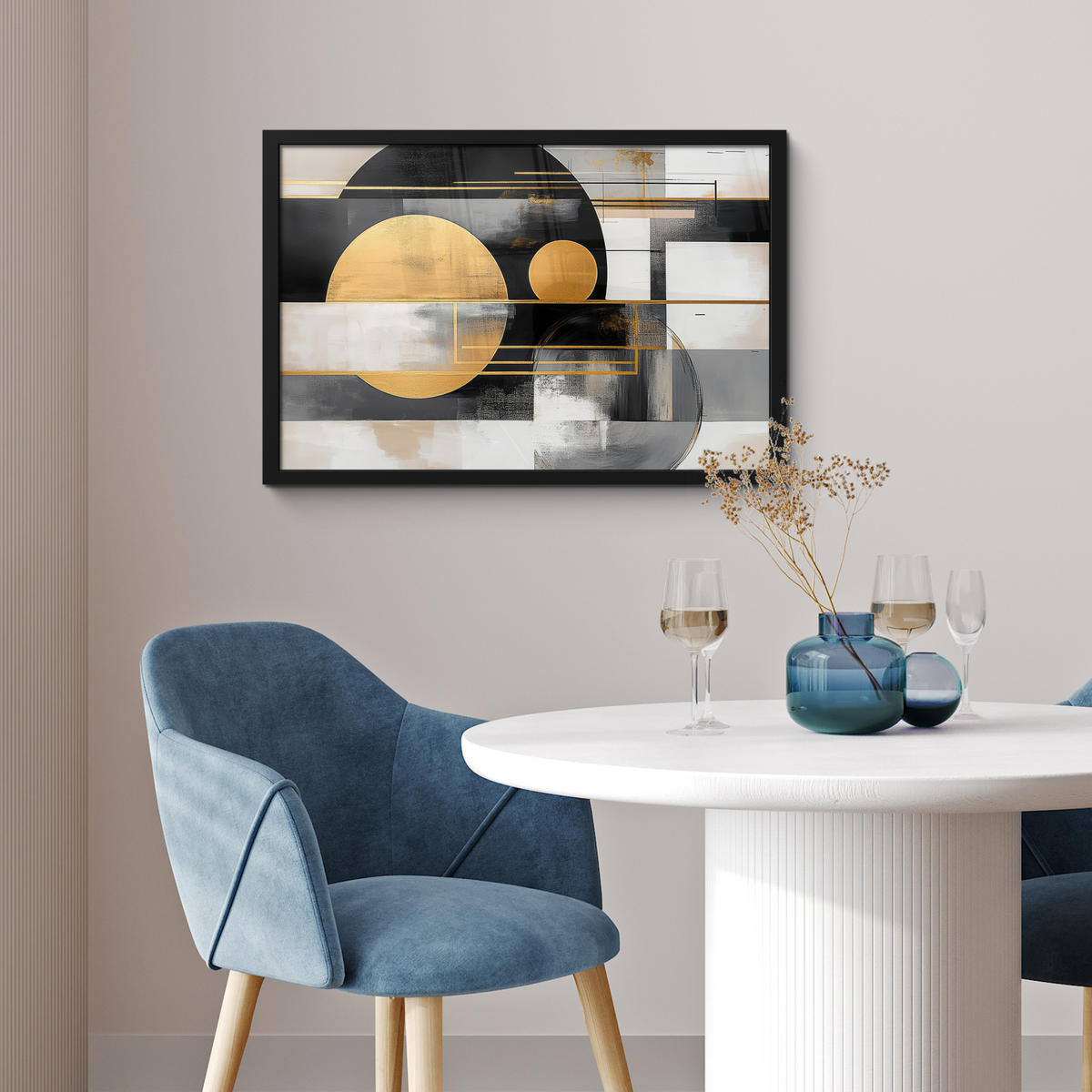 ZARÁMOVANÝ PLAGÁT Abstraktné - Zlato - Striebro - Tvary - Estetické - Moderné 60x40 cm - zlatá, papier (60/40cm) - MuchoWow