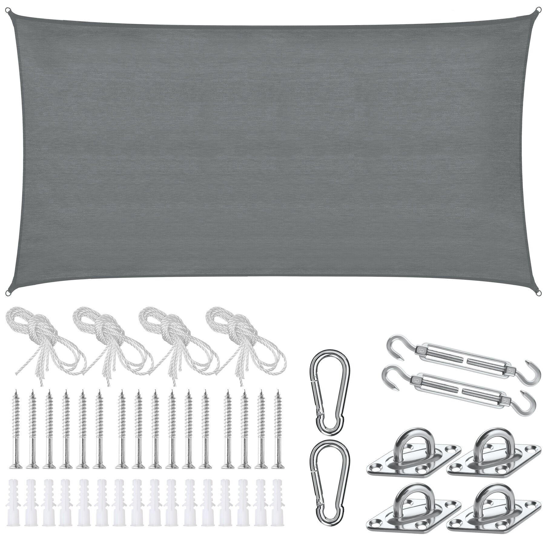 SONNENSEGEL Sunny,umfangreiches Montagematerial,grau - Grau, Kunststoff (400/200cm) - tectake