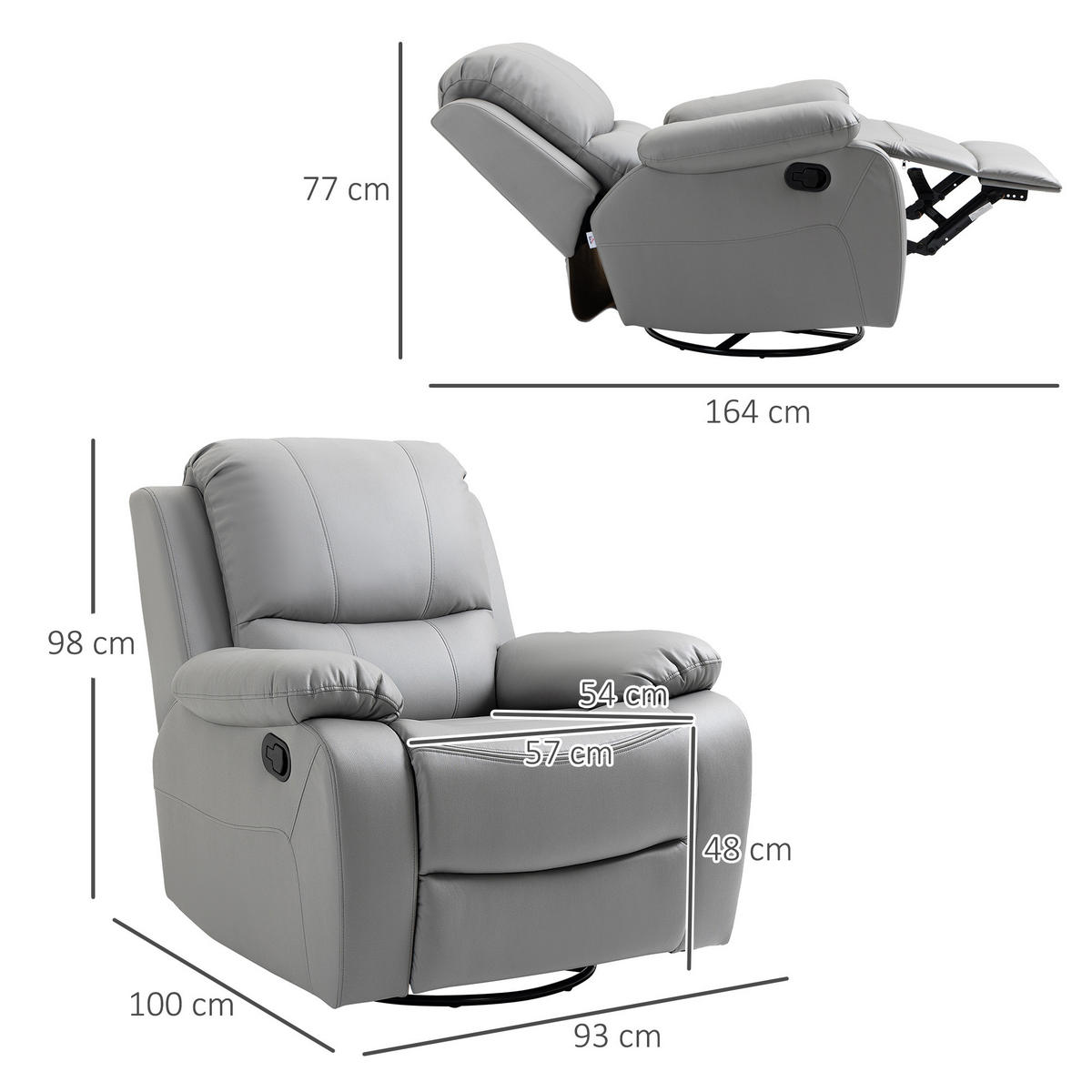 RELAXSESSEL, Polyester, Schaumstoff Grau - Grau, Kunststoff (100/98/93cm) - HOMCOM