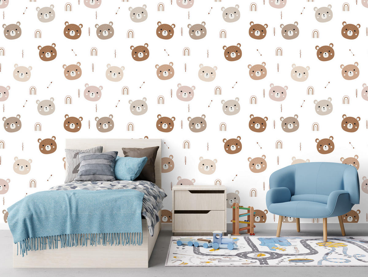VLIESTAPETE Bären und Regenbogen – Braun, Beige, Weiß – 50x1000 cm - Beige/Braun, Papier (50/1000cm) - Muralo