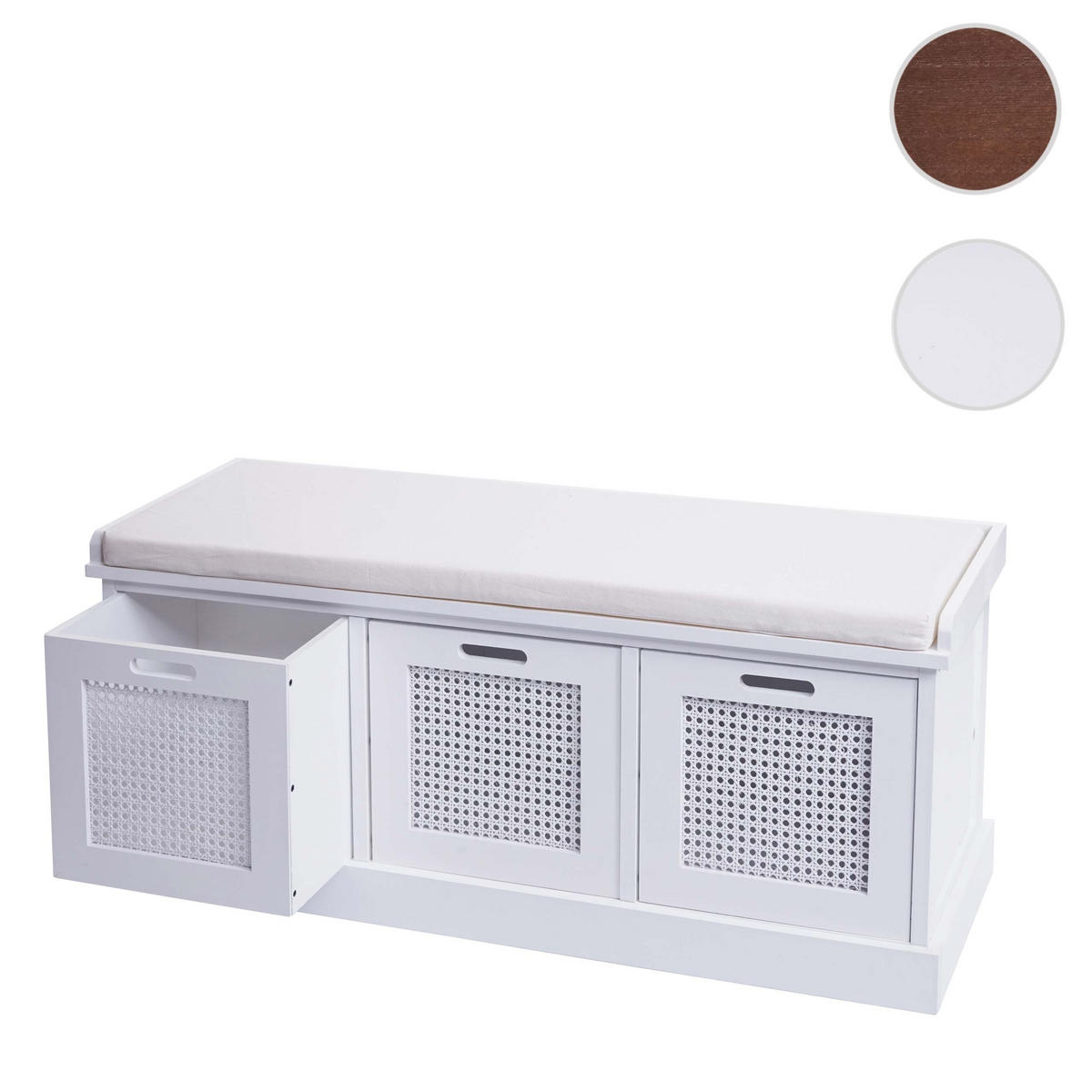 SITZBANK AUFBEWAHRUNGSBOXEN Cremeweiß - Weiß, Holz (110/47/40cm) - MCW