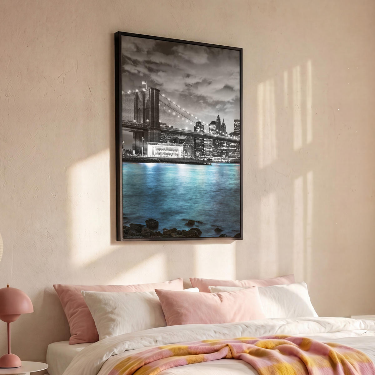 LEINWAND Bilder mit Rahmen - New York - Skyline - Stadt - Blau - 80x120 - Blaugrau, Textil (80/120cm) - MuchoWow