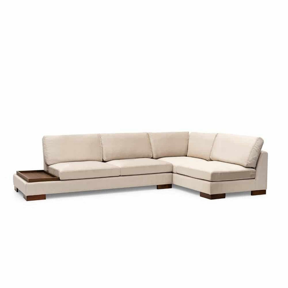 ECKSOFA mit Hocker und Lounge-Design - Beige/Walnussfarben, Holz/Textil (193/313cm) - myHomelando