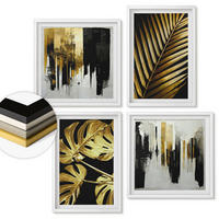 WANDBILDER 4er-Set - 50x50 cm & 40x60 cm Weißer Rahmen - Abstrakte Monstera-Palmenblätter - Weiß, Kunststoff (50/50cm) - ArtPrintCave