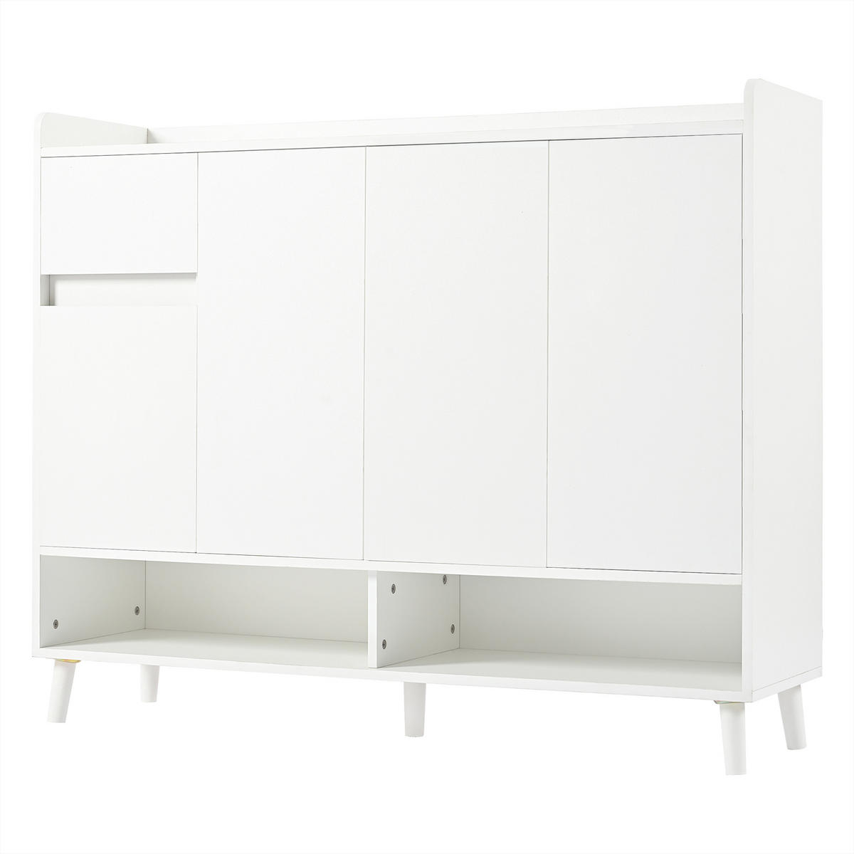 SCHUHSCHRANK 120/35/99 cm Weiß aus Spanplatte mit 4 Türen 1 Schublade und verstellbarem Einlegeboden - Weiß, Holzwerkstoff (120/99/35cm) - OKWISH