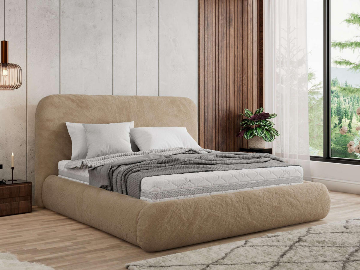 POLSTERBETT BENEA CLASSIC 140/200 - Beige Plüsch - Multipocket-Matratze - Beige, Textil (140/200cm) - MKS