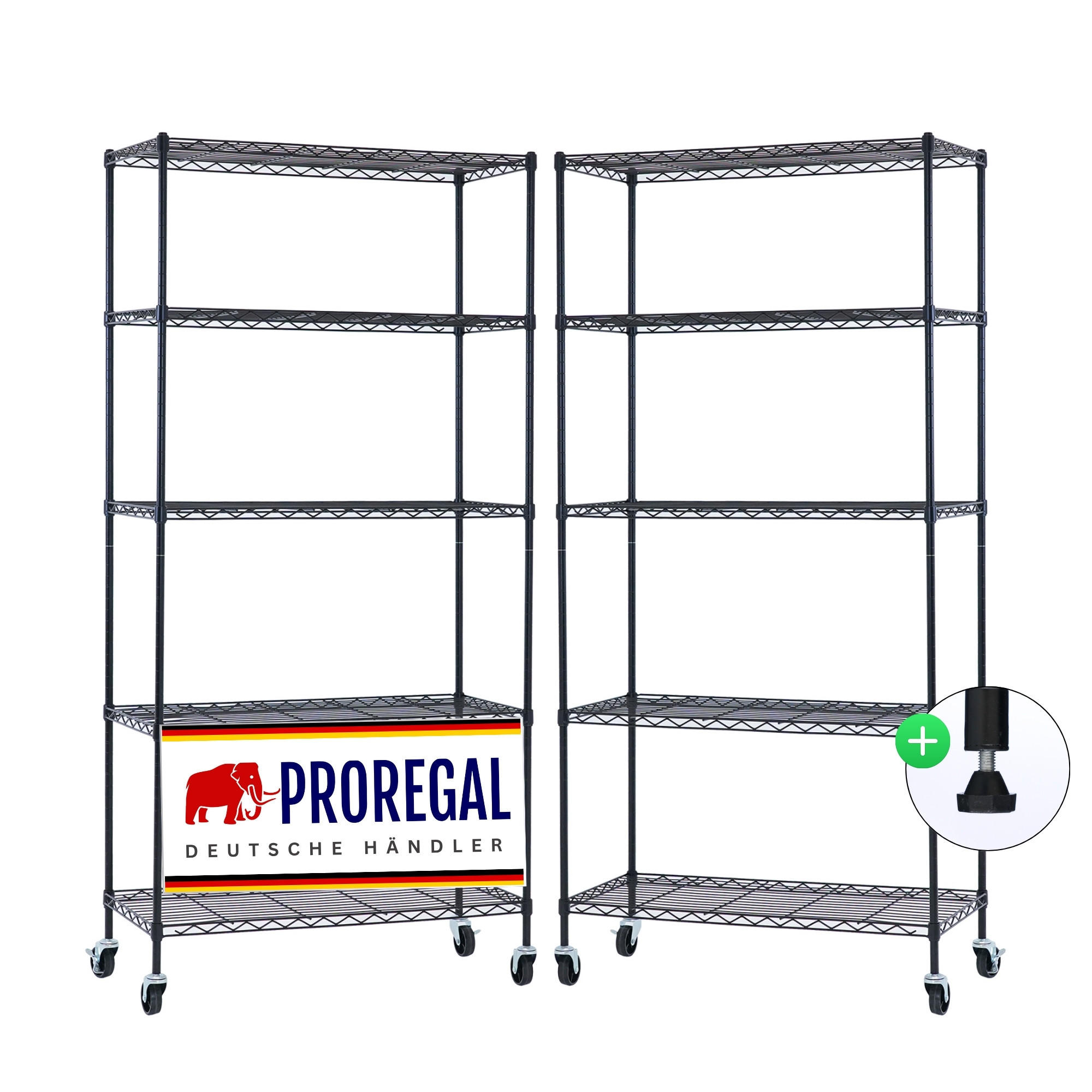 GITTERREGAL 2er - Set HADES mit Rollen & 5 Gitterböden Metall 180x90x40cm Schwarz - Schwarz, Metall (90/180/40cm) - PROREGAL