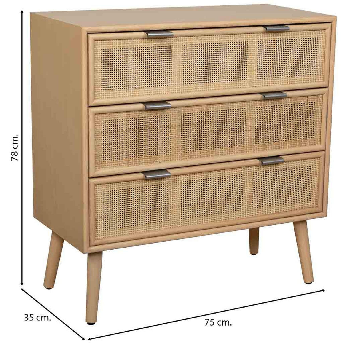 KOMMODE aus Holz und Rattan und Gitter, braun, 75x35x78cm - Braun, Holz (75/78/35cm) - Wanderlust