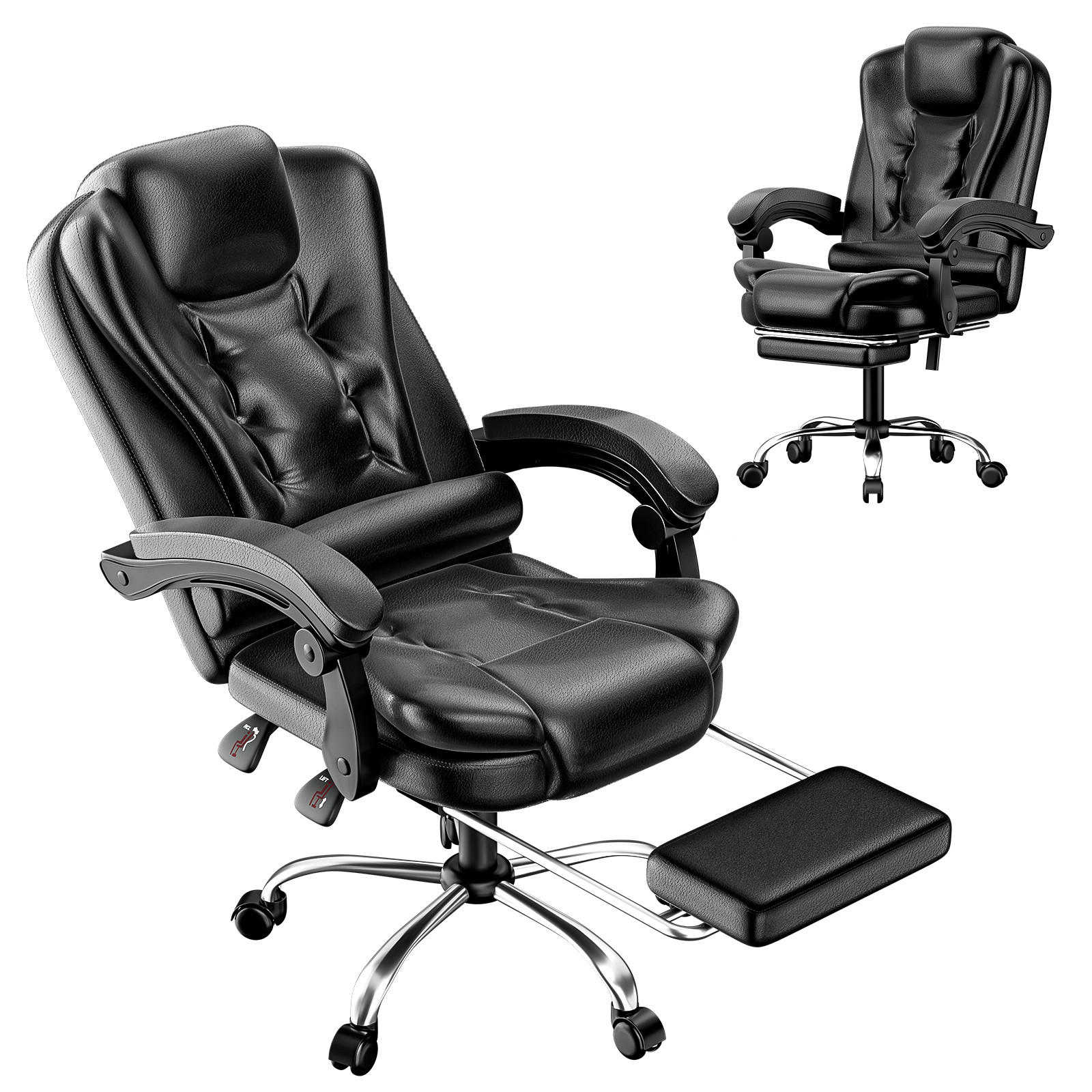 BÜROSTUHL Schwarz ergonomisch verstellbar mit Fußstütze - Schwarz, Metall (63/116/68cm) - Rattrix