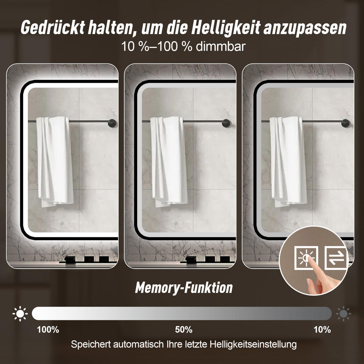 WANDSPIEGEL 90/4/70 cm Schwarz aus Glas und Metall mit Anti-Beschlag und LED - Schwarz, Glas (70/4/90cm) - OKWISH