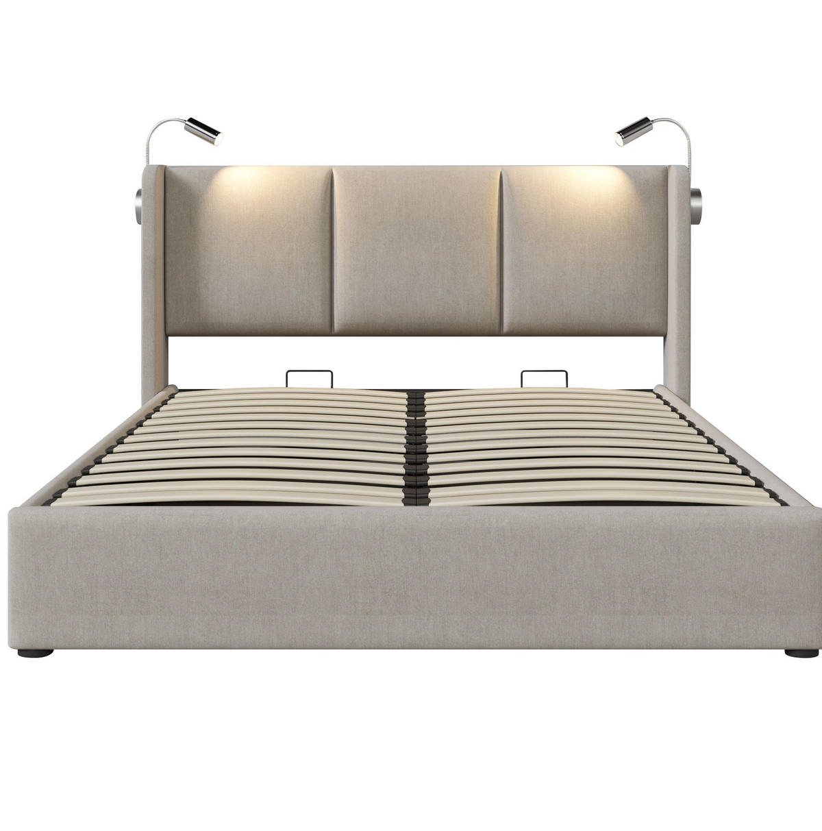 POLSTERBETT 140/200 cm mit hydraulischem Bettkasten, Leselicht & USB-Ladefunktion, Beige - Beige, Textil (140/200cm) - Redom