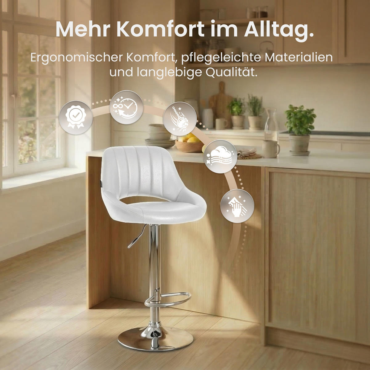 BARHOCKER Lederlook Weiß - Chromfarben/Weiß, Textil/Metall (47/85/48cm) - CLP