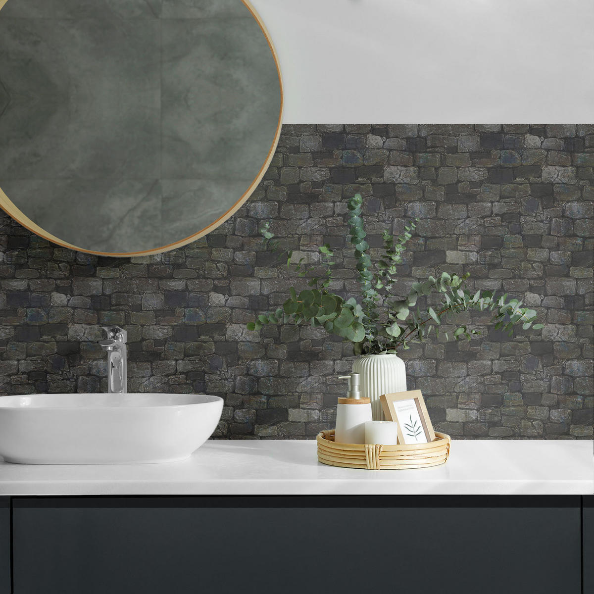 WANDPANEEL 9 Stück 30x30 cm selbstklebend Rocassa - Dunkelgrau, Kunststoff (30/1.6/30cm) - Wallfluent