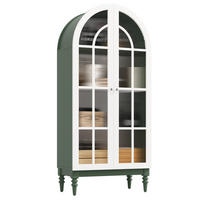 HIGHBOARD Grün 76×38,5×165 cm mit Bogenfront und Riffelglas-Türen aus Holzwerkstoff - Grün, Holzwerkstoff (76/165/38.5cm) - Luhomfu