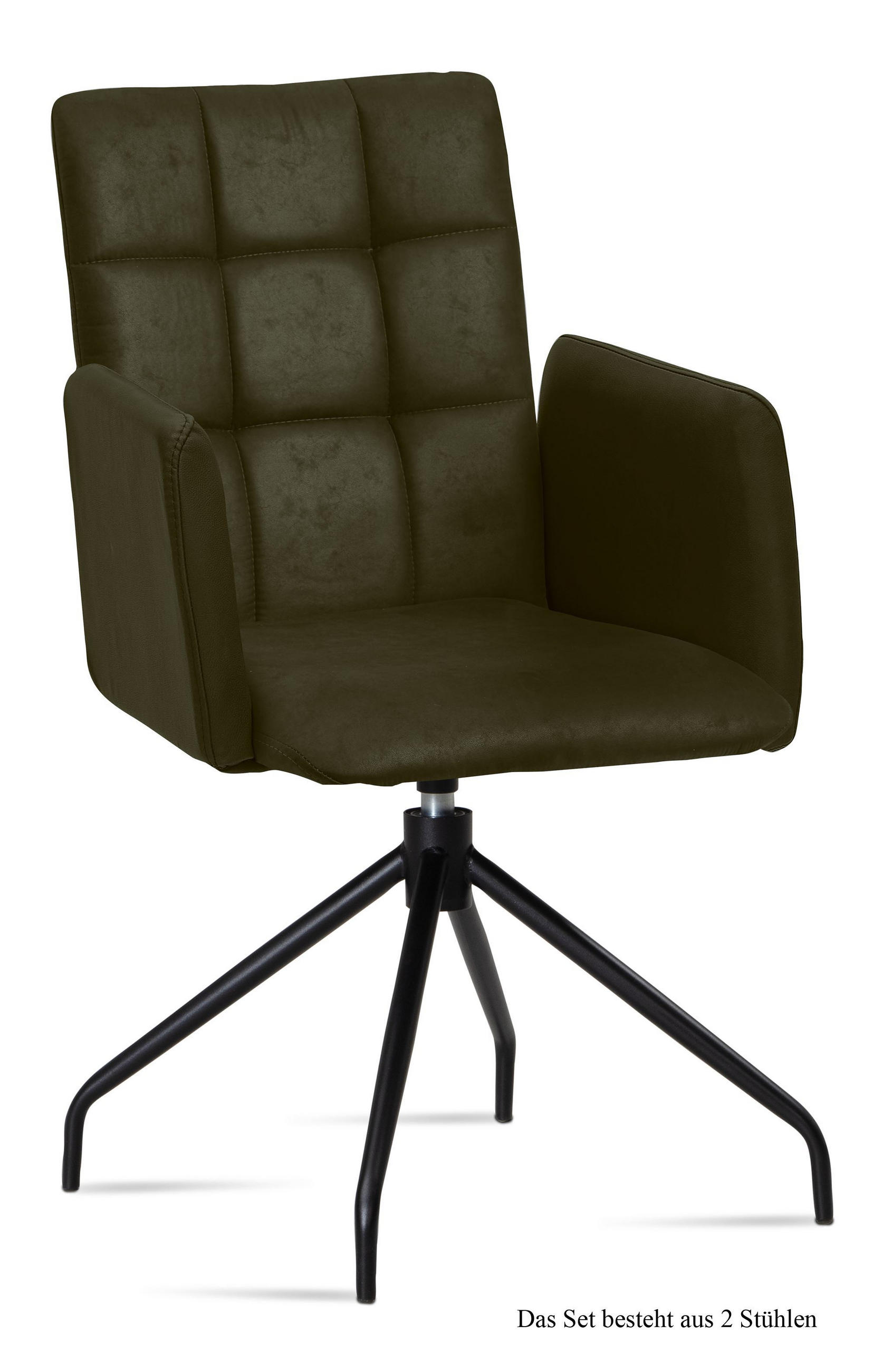 ARMLEHNSTUHL drehbar (2er-Set) Dollie 52x91x60 Schwarz/Khaki - Dunkelgrün/Schwarz, Kunststoff (60/91/52cm) - 58aufmkessel