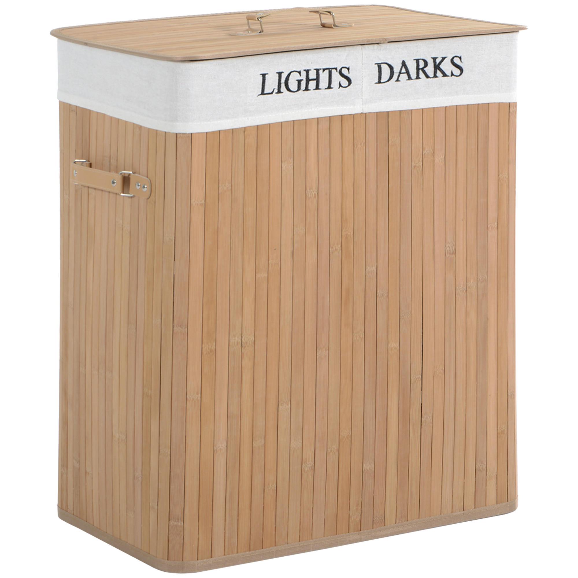 WÄSCHEKORB, Bambus, Segeltuch, PU, Natur - Naturfarben, Naturmaterialien (32/63/52cm) - HOMCOM