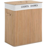 WÄSCHEKORB, Bambus, Segeltuch, PU, Natur - Naturfarben, Naturmaterialien (32/63/52cm) - HOMCOM