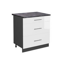 KÜCHENUNTERSCHRANK Fame-Line Weiß Hochglanz 80 cm mit 3 Schubladen AP Anthrazit - Weiß Hochglanz/Anthrazit, Holzwerkstoff (80/82/60cm) - Vicco