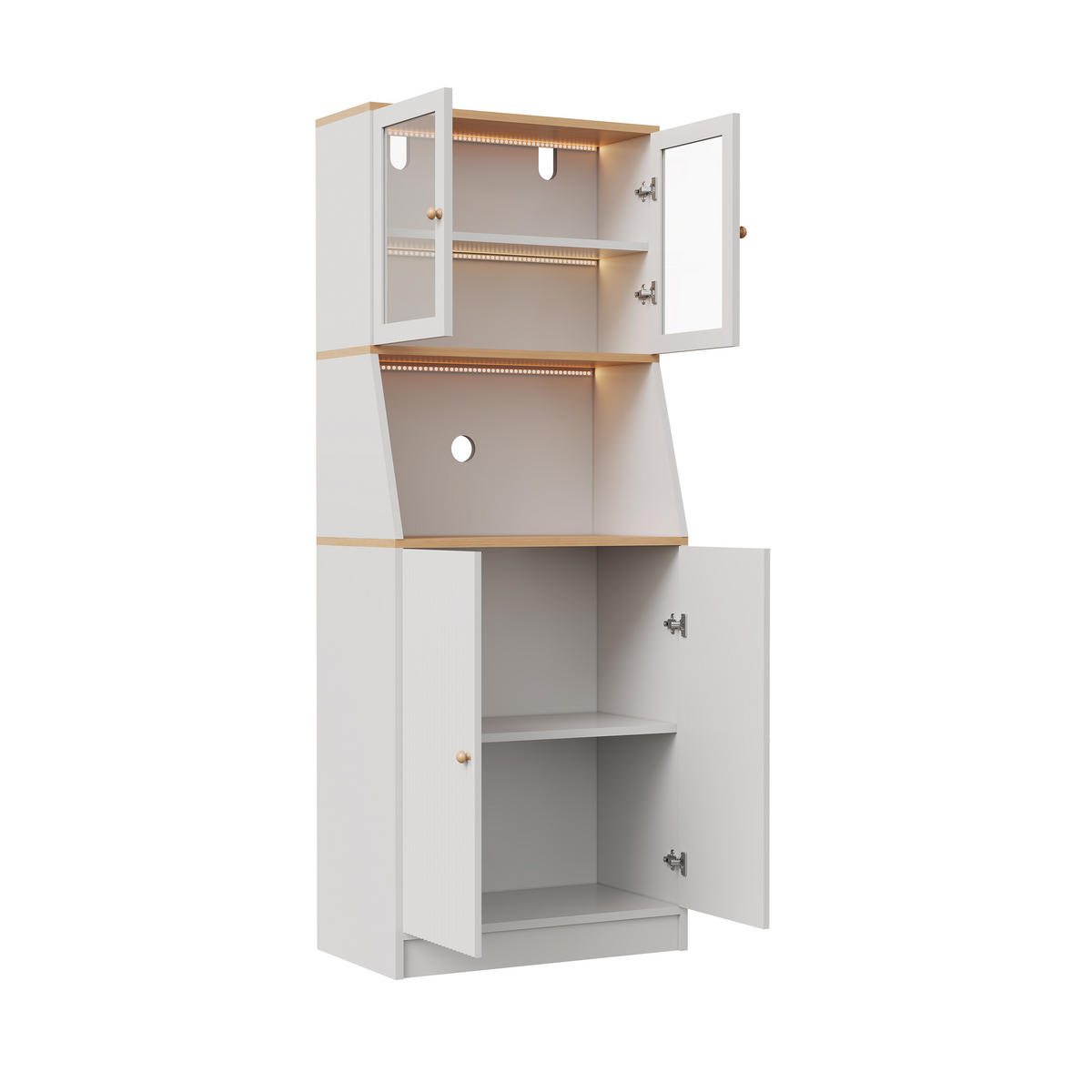 BUFFET hoch 40x70x180 cm LED Arbeitsplatte Stauraum weiß - Weiß, Holz (70/180/40cm) - LEBENLANG