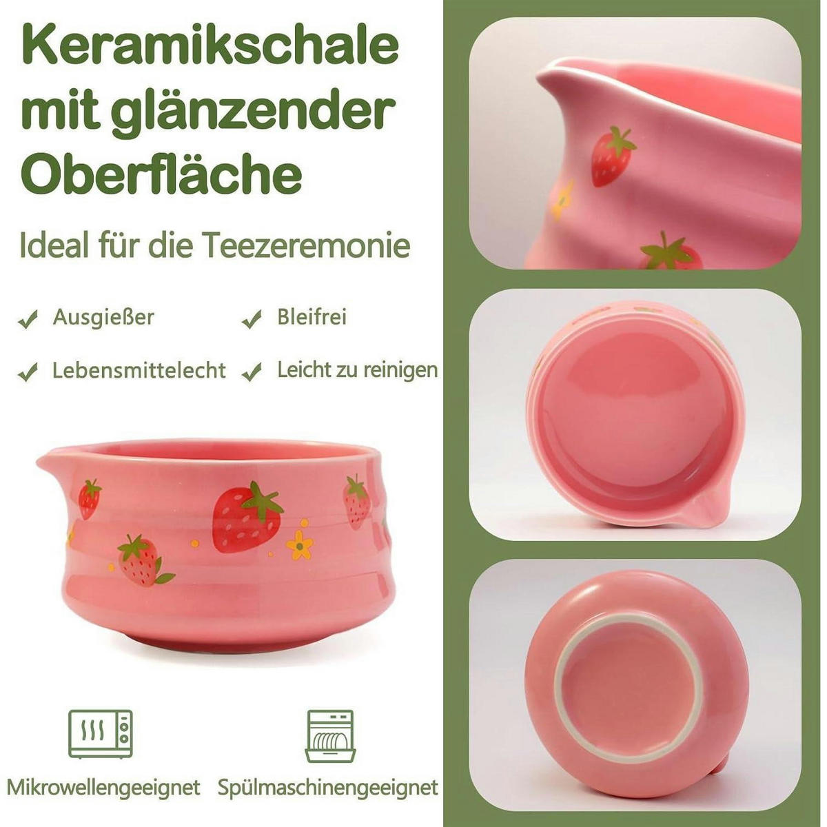 MATCHA Set 5-teiliges Set Erdbeermuster Rosa - Rosa, Keramik (6.6/1/13.9cm)