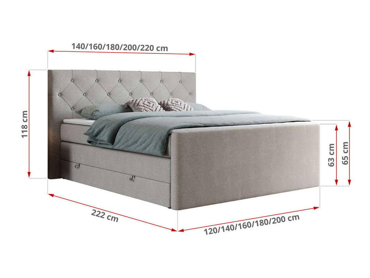 BOXSPRINGBETT KING VELEN 200/200 Beige Struktur - H3 - Beige, Holz/Textil (200/200cm) - MKS
