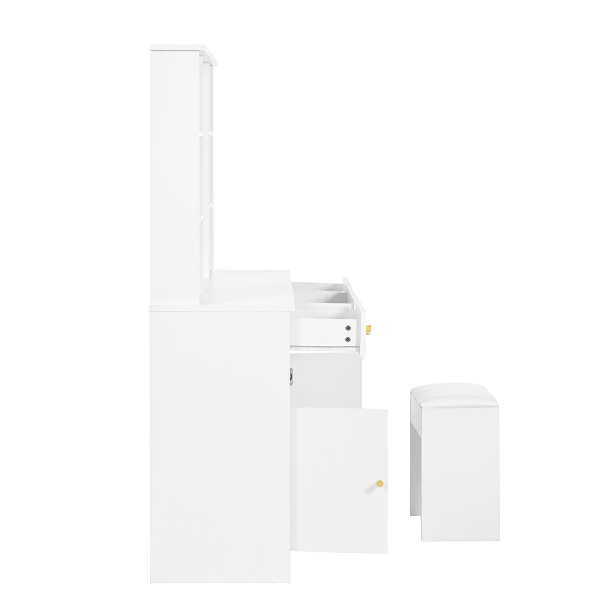 SCHMINKTISCH 110/40/151 cm Weiß mit LED-Beleuchtung Spiegel und Stauraum aus Spanplatte - Weiß, Holzwerkstoff (40/151/110cm) - OKWISH