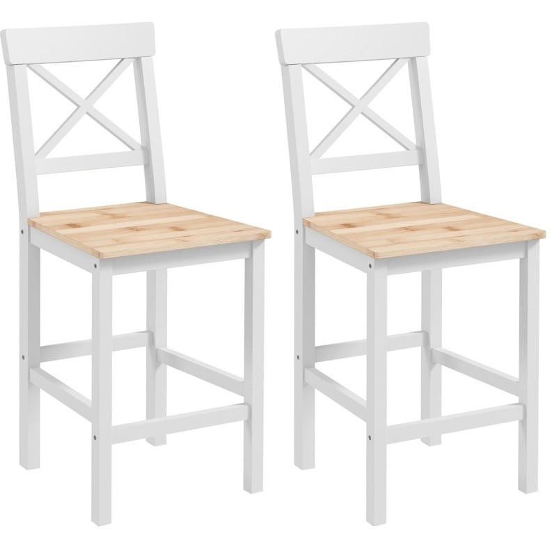 BARHOCKER 2er-Set aus massivem Kiefernholz mit Lehne und Fußstütze 41/46/97,5 cm - Naturfarben, Holz (41/97.5/46cm) - MIVRAY