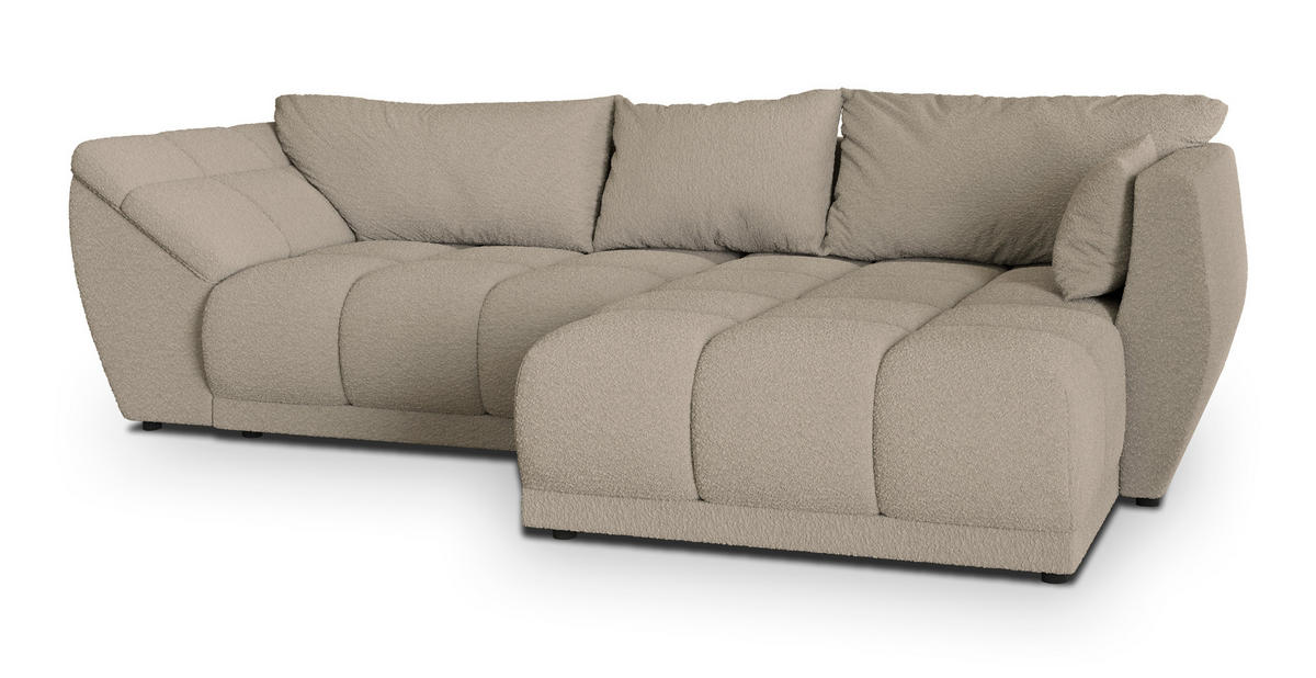 ECKSOFA ORENTI R-S Beige Boucle-Stoff mit Schlaffunktion - Beige, Holz (287/182cm) - MASSENO