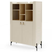 BÜCHERREGAL Sorella mit 2-türig, 3 offenen Regalböden, 100 cm, Macadamia + Eiche Mavelie - Eichefarben/Beige, Leder/Holzwerkstoff (100/151/51cm) - Beautysofa