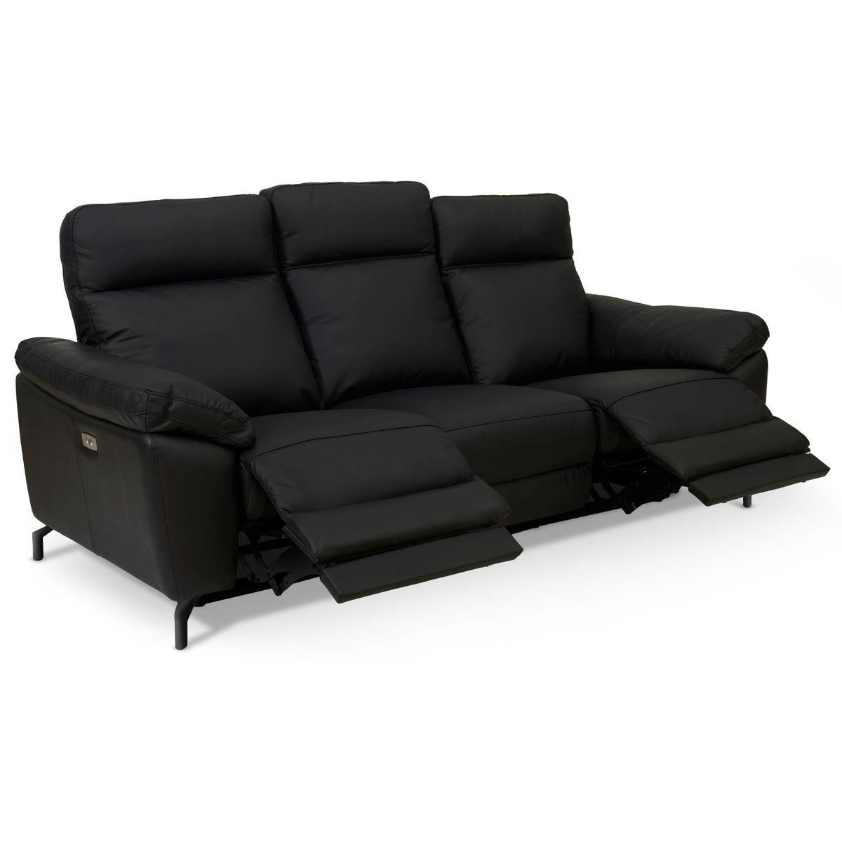 DREISITZER-SOFA Echtleder Schwarz - Schwarz, Leder/Metall (222/101/96cm) - Furnhouse