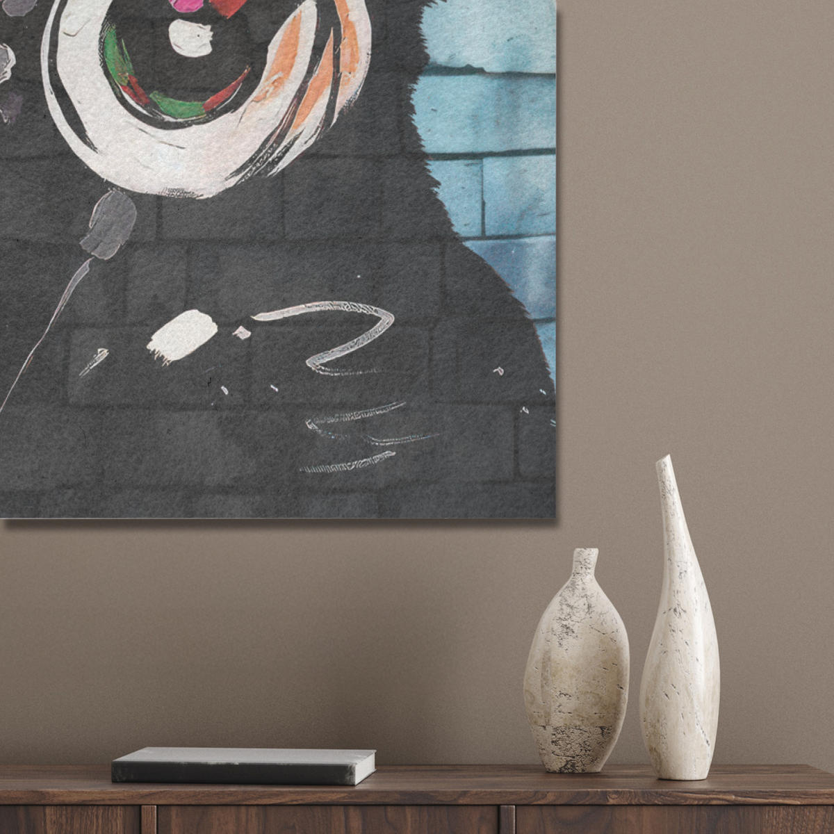 AKUSTIKPANEEL Affe - Graffiti - Musik 70x100 cm - Multicolor, Textil (70/0.9/100cm) - MuchoWow