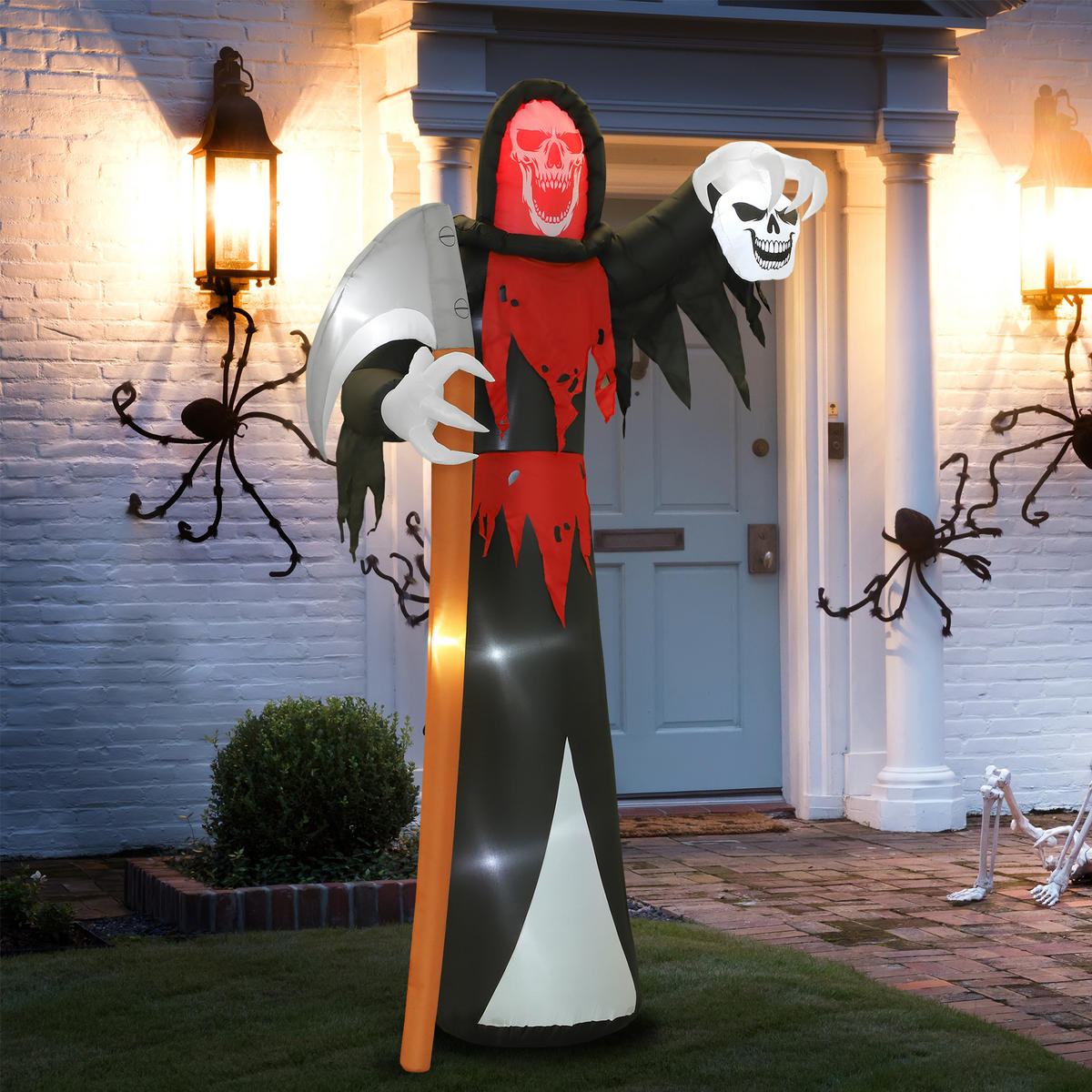 HALLOWEEN-DEKORATION 3,7 m riesiger Sensenmann mit LED-Beleuchtung für Outdoor - Schwarz, Textil (115/370/205cm) - Outsunny