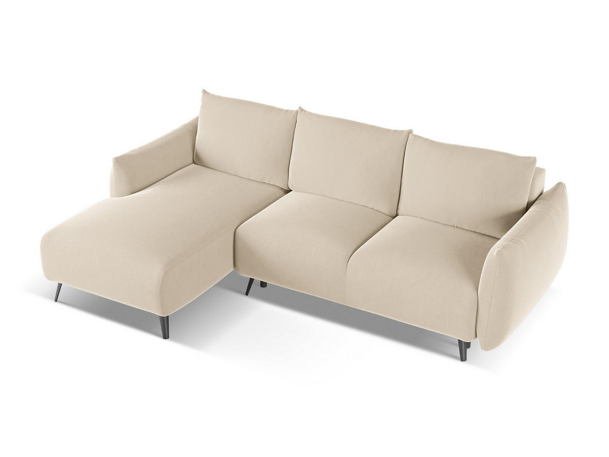 ECKSOFA mit Schlaffunktion Samt Stoff Beige - Beige/Creme, Textil/Metall (162/242cm) - Makamii