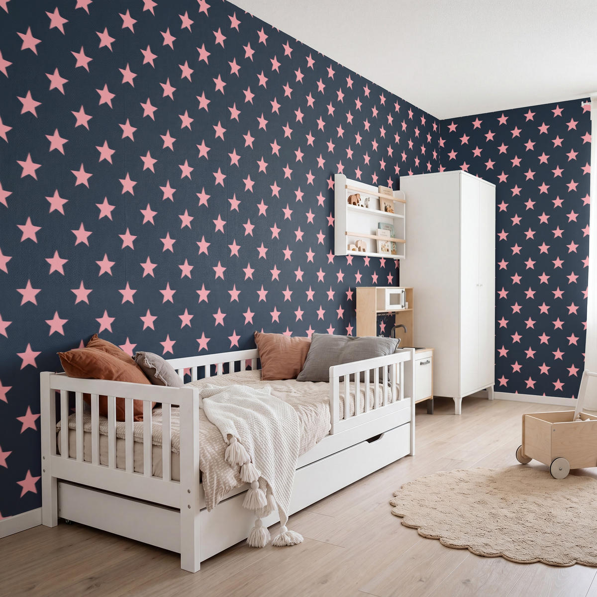 KINDERTAPETE - Muster - Sterne - Rosa - 500x200 cm - Anthrazit, Papier (500/200cm) - OnlyWow