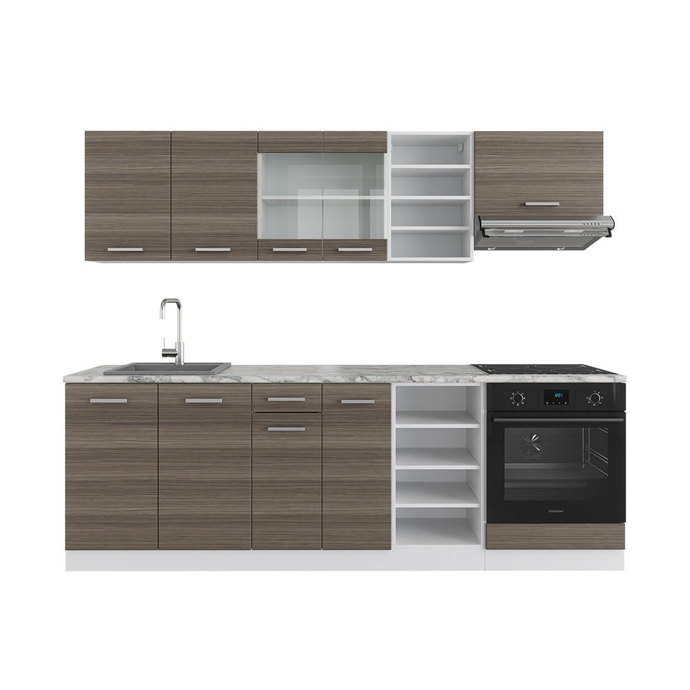 KÜCHENZEILE R-Line Edelgrau/Weiß 240 cm ohne AP - Braun/Weiß, Holzwerkstoff (240/81.6/46cm) - Vicco
