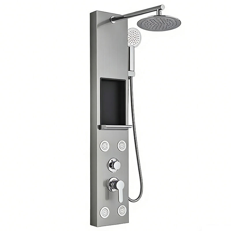 ÜBERKOPFBRAUSESET Duschsäule Edelstahl 304, Silber, Mit Ablage - Silberfarben, Metall (20/111/40cm) - Kaket
