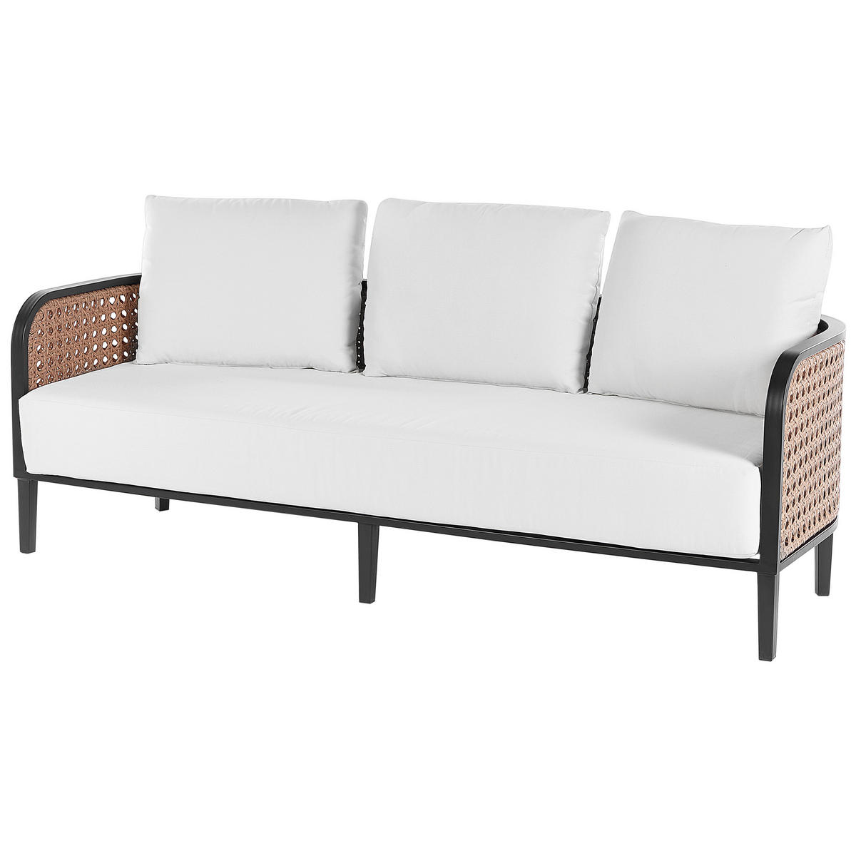 GARTENSOFA 3-Sitzer Aluminium weiß Montefalco - Creme, Metall (74/87/200cm) - Beliani
