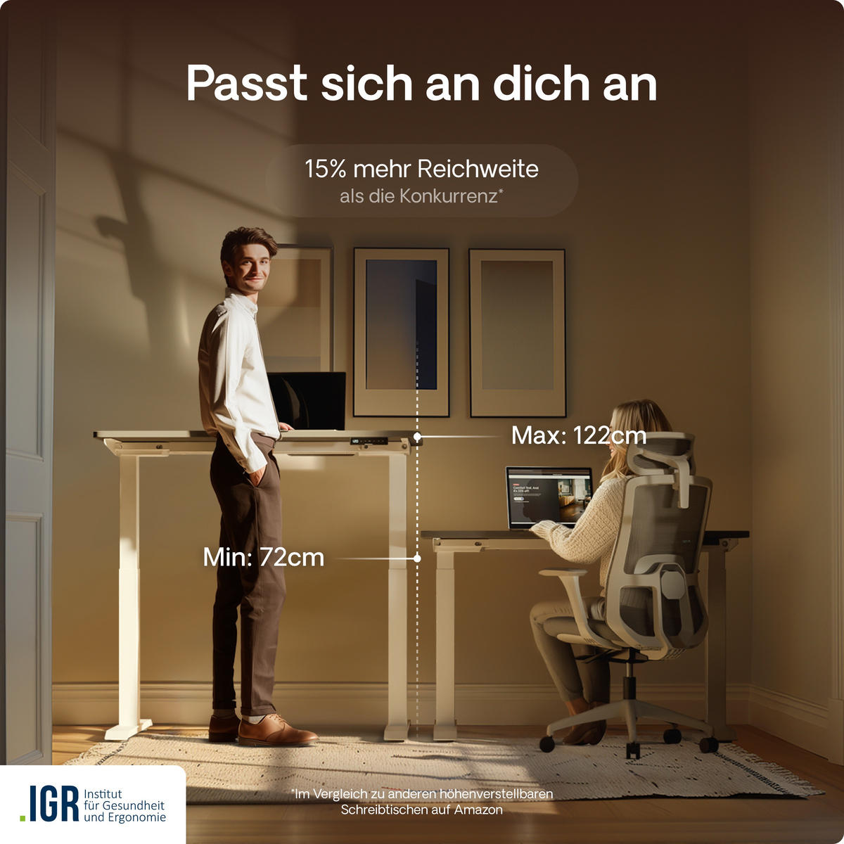 SCHREIBTISCH Elektrisch Höhenverstellbarer HomeOne 140x70cm Weiß/Grau mit Memory-Funktion, Anti-Kollisions Technologie - Weiß/Grau, Holzwerkstoff (70/140/72cm) - Desktronic