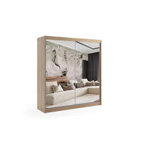 KLEIDERSCHRANK mit Spiegel-Schiebetüren und Aluminium-Leisten, LED-Beleuchtung - DEBI - 180 cm Sonoma - Sonoma Eiche, Holzwerkstoff (180/216/61cm) - ALTDECOR