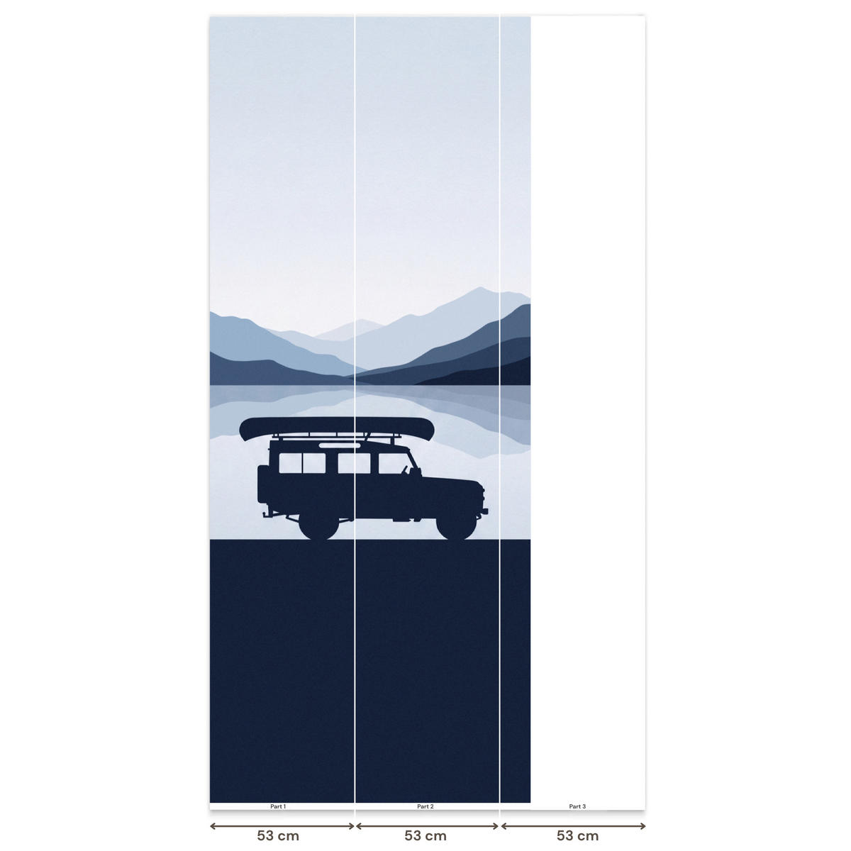 KINDERTAPETE - Auto - See - Berge - Blau - 120x280 cm - Blaugrau, Papier (120/280cm) - OnlyWow
