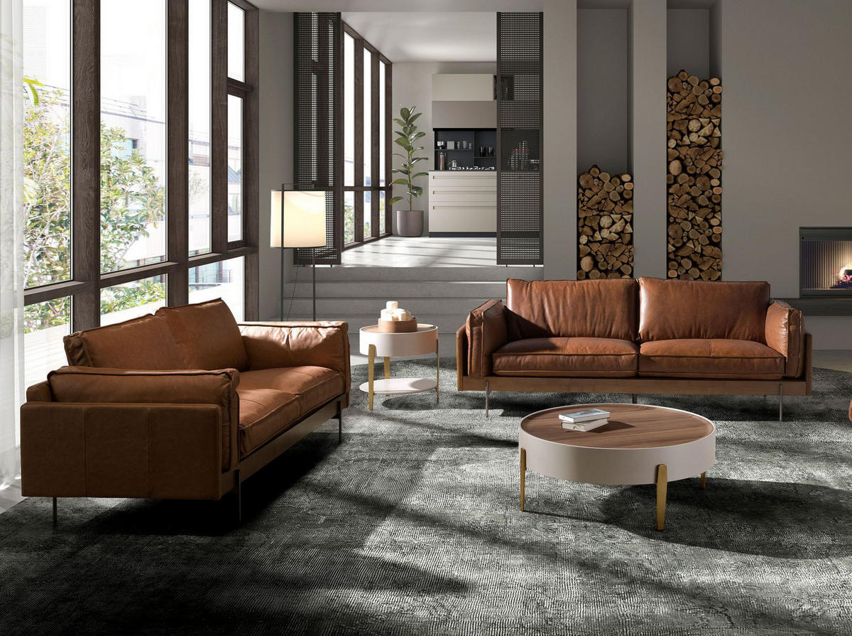 COUCHTISCH rund Beige Gold Walnuss 92/92/35 cm - Beige, Holzwerkstoff/Metall (92/92/35cm) - ANGEL CERDA