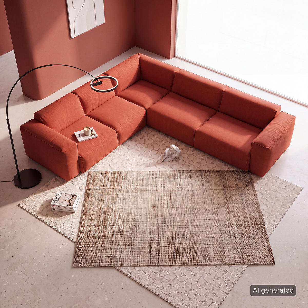 ECKSOFA mit Rundecke - Rot/Schwarz, Kunststoff/Textil (325/260cm) - home24