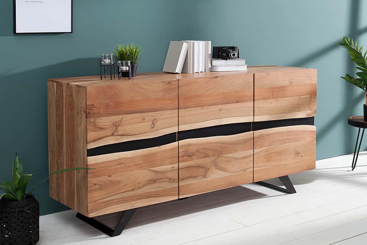 SIDEBOARD AMAZONAS Akazie Natur 150cm - Schwarz/Braun, Holz/Metall (150/85/43cm) - riess-ambiente