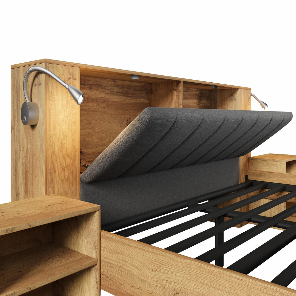 HOLZBETT 180/200 cm DE-00894, in Eiche, Nachttischen und Bettbank - Eichefarben, Holz (180/200cm) - ComfortXL
