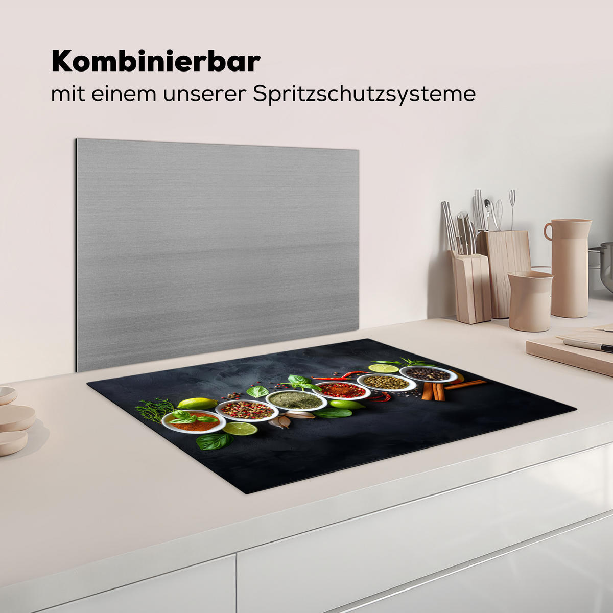 HERDABDECKPLATTE Kräuter - Gewürze - Konkrete Optik - Stilleben Herdabdeckung Induktionsfeld 70x52 cm - Multicolor, Kunststoff (70/52/0.2cm) - MuchoWow